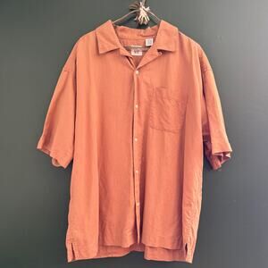 Vtg GAP Men’s Linen Cotton Blend Button Down Short Sleeve Coral Orange XL EUC